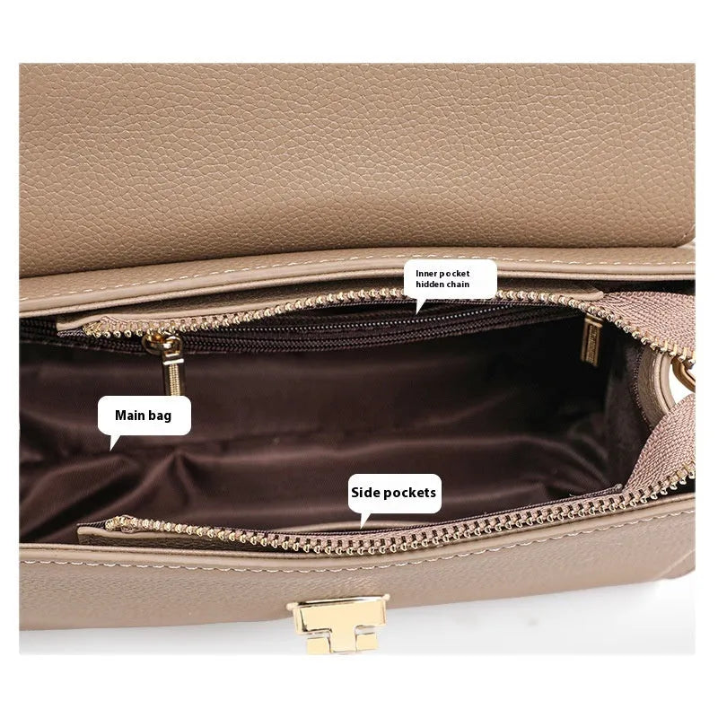 Elephant grey genuine leather vintage lock handbag with crossbody strap and square shape