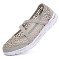 Women's beige mesh lace-up casual flat shoes with round toe and sewing line details
