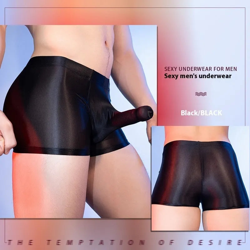 Men's seamless boxer shorts in black, white, red, or dark grey with mid-waist fit and hip-lifting function