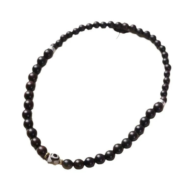Ebony wood Tibetan beads bracelet with 8mm diameter and two-circle retro design
