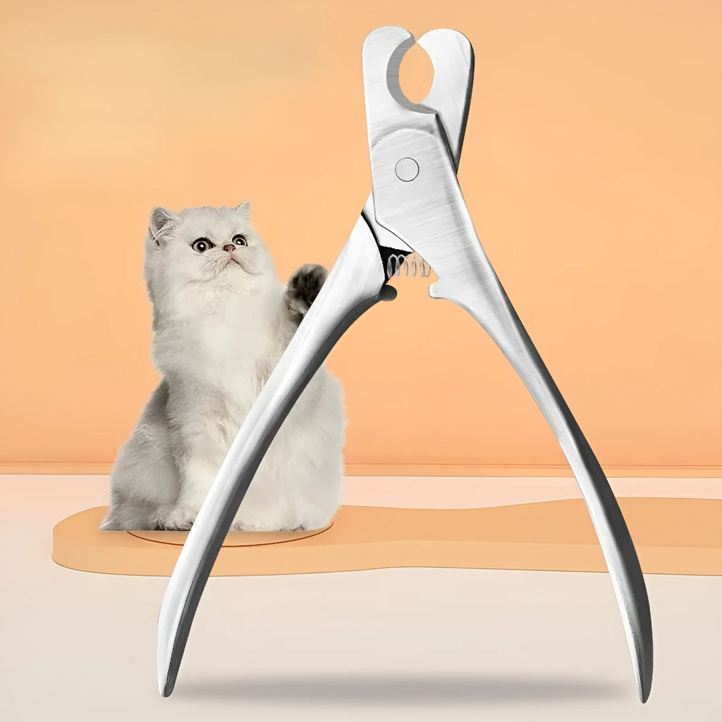 Silver stainless steel pet nail clipper with safety guard for trimming dog and cat nails