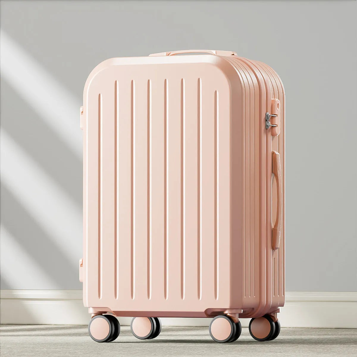 Lightweight password suitcase trolley case with striped pattern and universal wheels in multiple colours and sizes