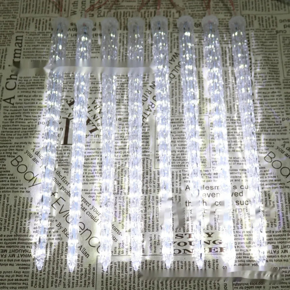 LED ice cone shaped meteor shower solar Christmas lamp with multiple 30cm stems in flower shape arrangement.