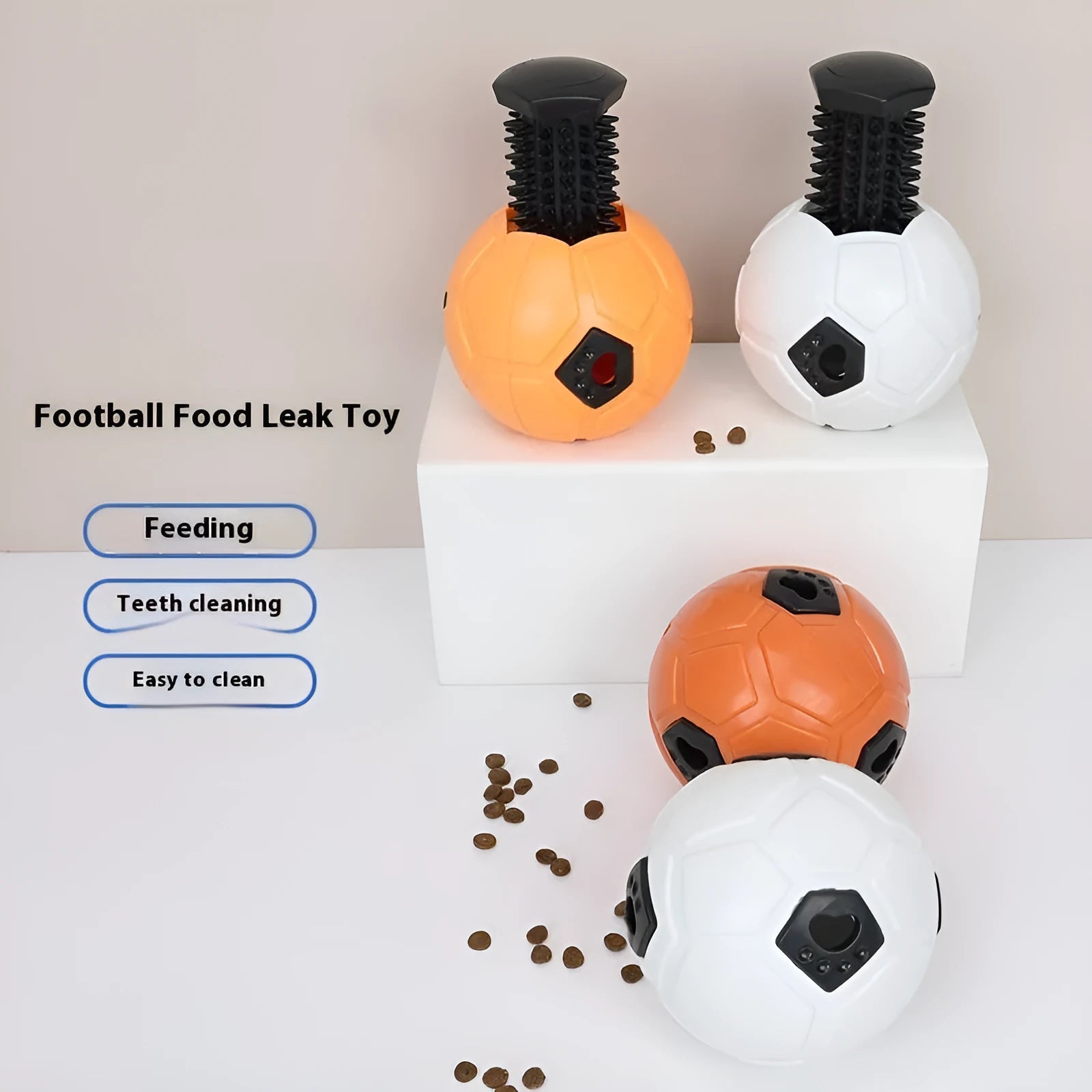 Orange and white TPR rubber dog ball toy for teeth grinding and nibbling