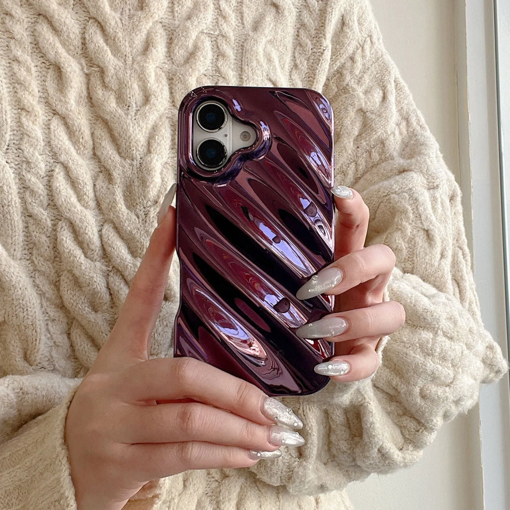 Solid colour three-dimensional water ripple TPU phone case for iPhone, anti-fall and anti-fingerprint, available in electroplated silver