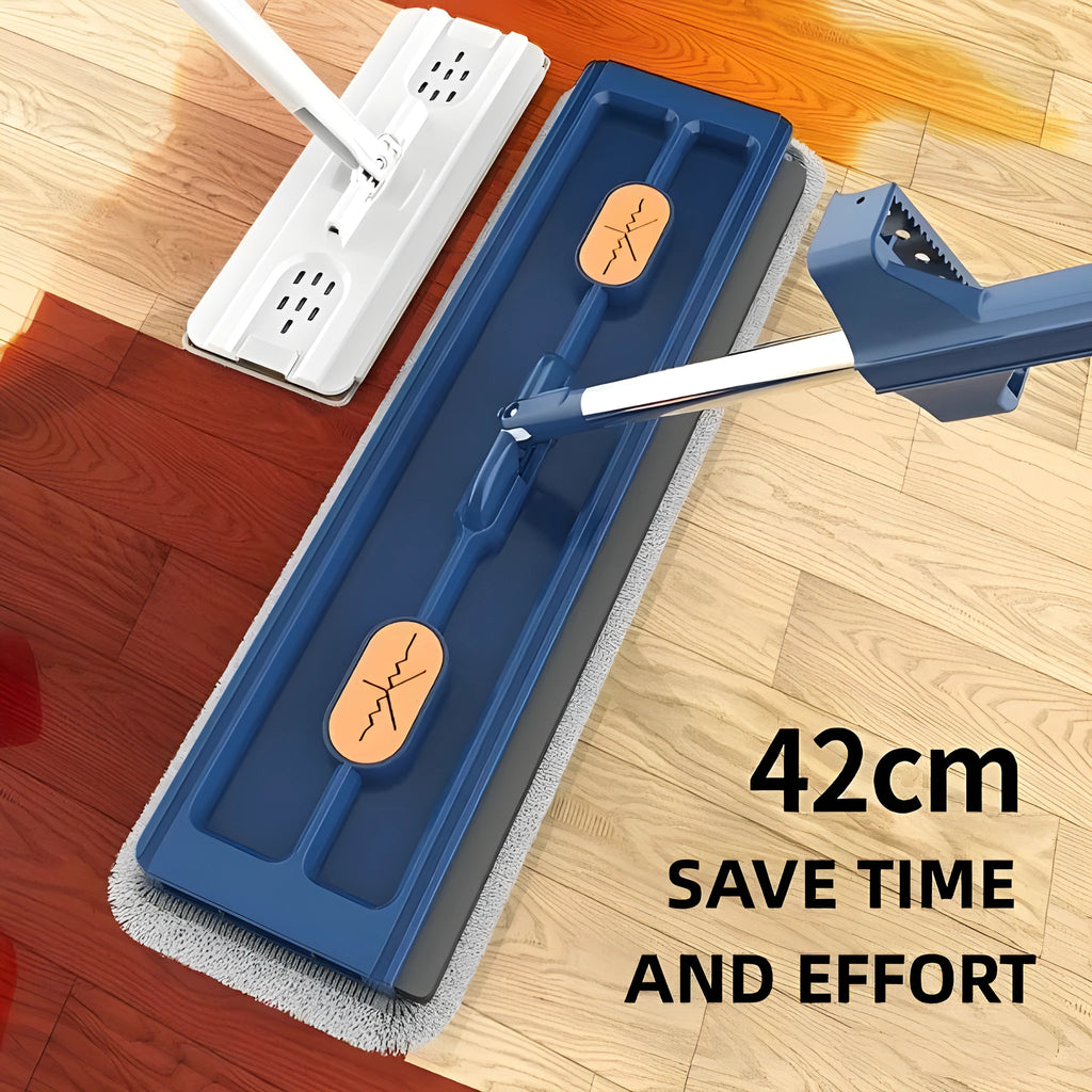 Large flat mop with rotating head and stainless steel handle for cleaning hard floors