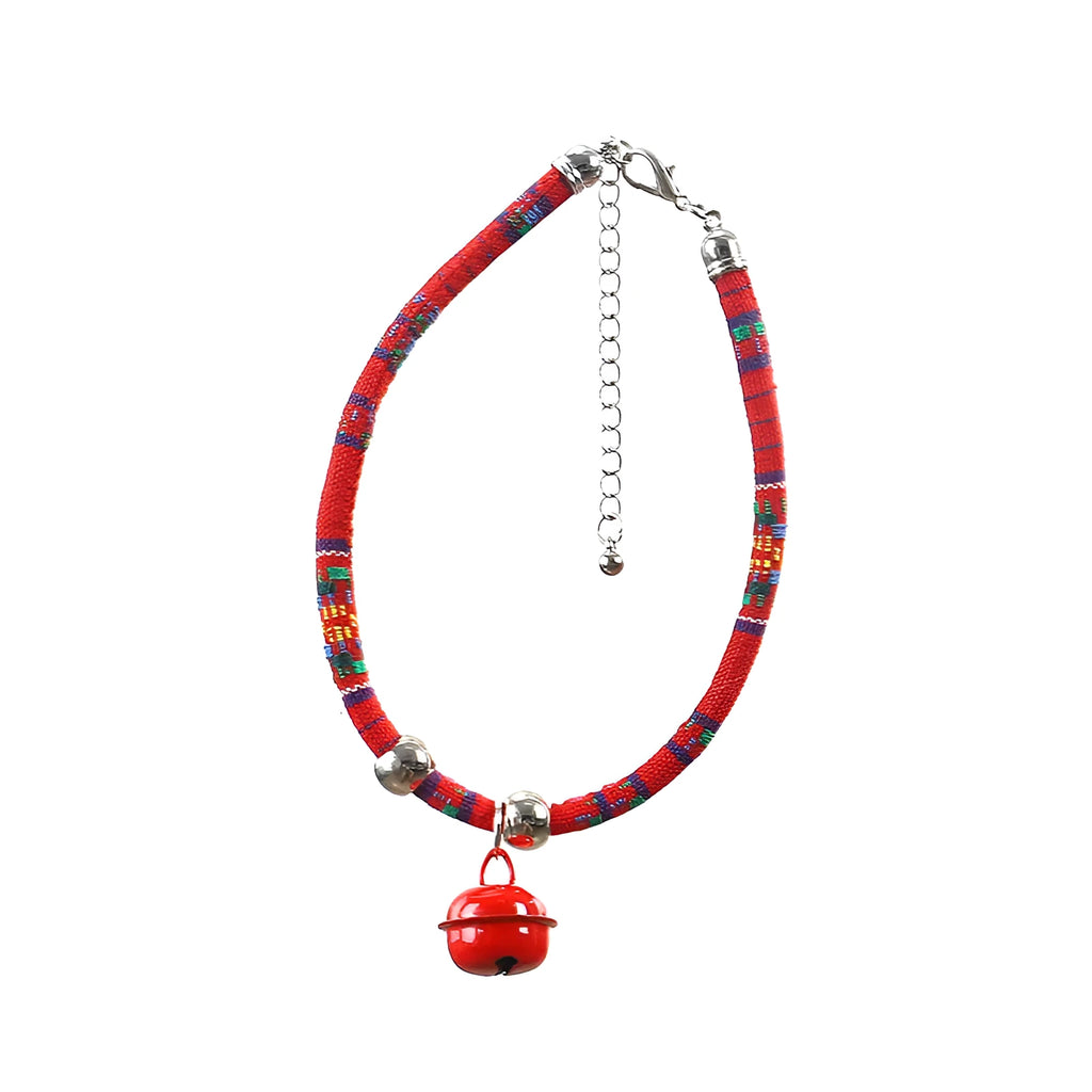 Ethnic pattern adjustable pet collar with bell in multiple colour options
