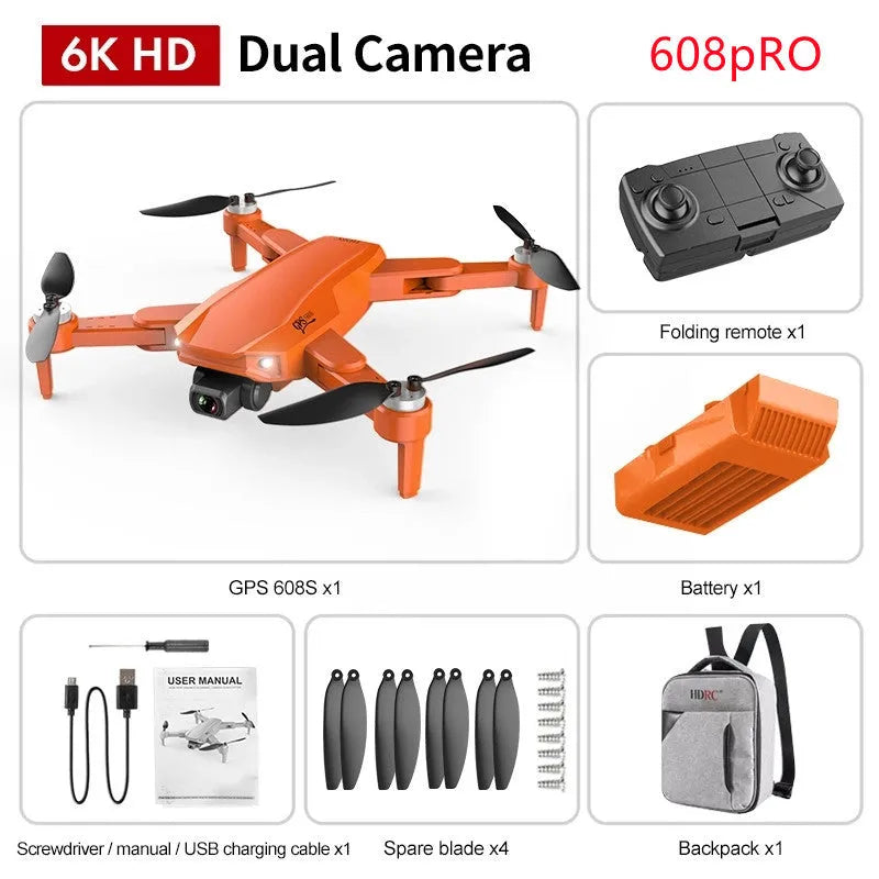 GPS high-definition dual camera quadcopter drone with brushless motor, 6K camera, and foldable design