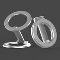 Full metal fastened ring desktop stand in black holding a tablet on a desk