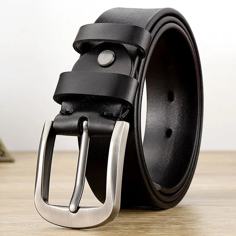 First layer cow leather belt for men with alloy buckle, dark coffee colour, 110cm length