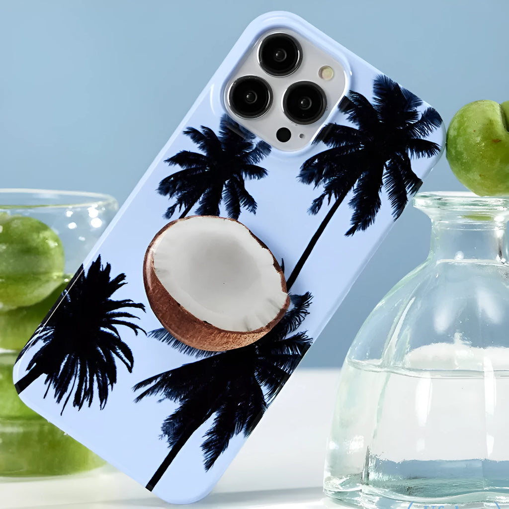 Clear transparent TPU iPhone case with a folding bracket stand extended on a table.