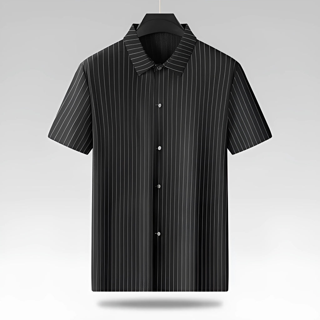 Men's plus size striped ice silk shirt with square collar in loose fit cardigan style