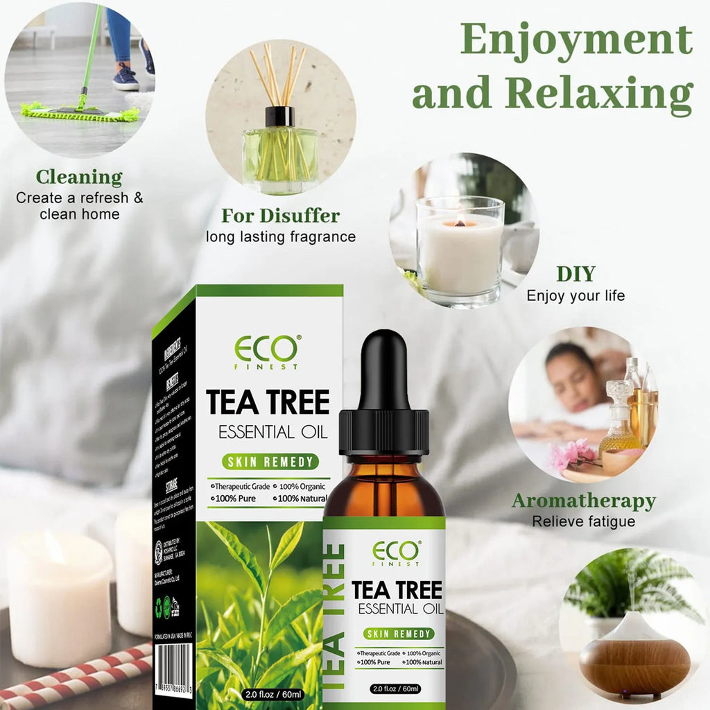 60ml bottle of tea tree essential oil for acne treatment and massage applications