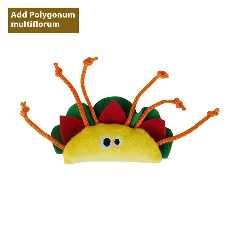 Catnip-filled plush cat toy in food shapes including burrito, cone, cucumber, mushroom, pineapple and pizza styles