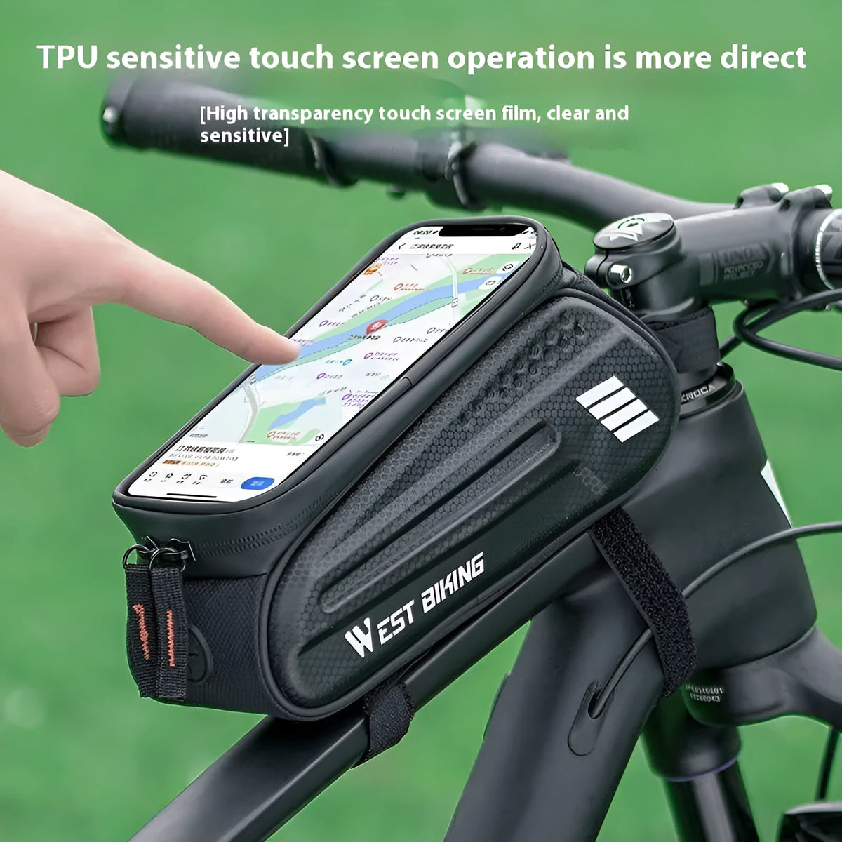 Black bicycle upper tube hard shell front beam bag in EVA and polyester fibre, 7.0 inches, 1.5L capacity