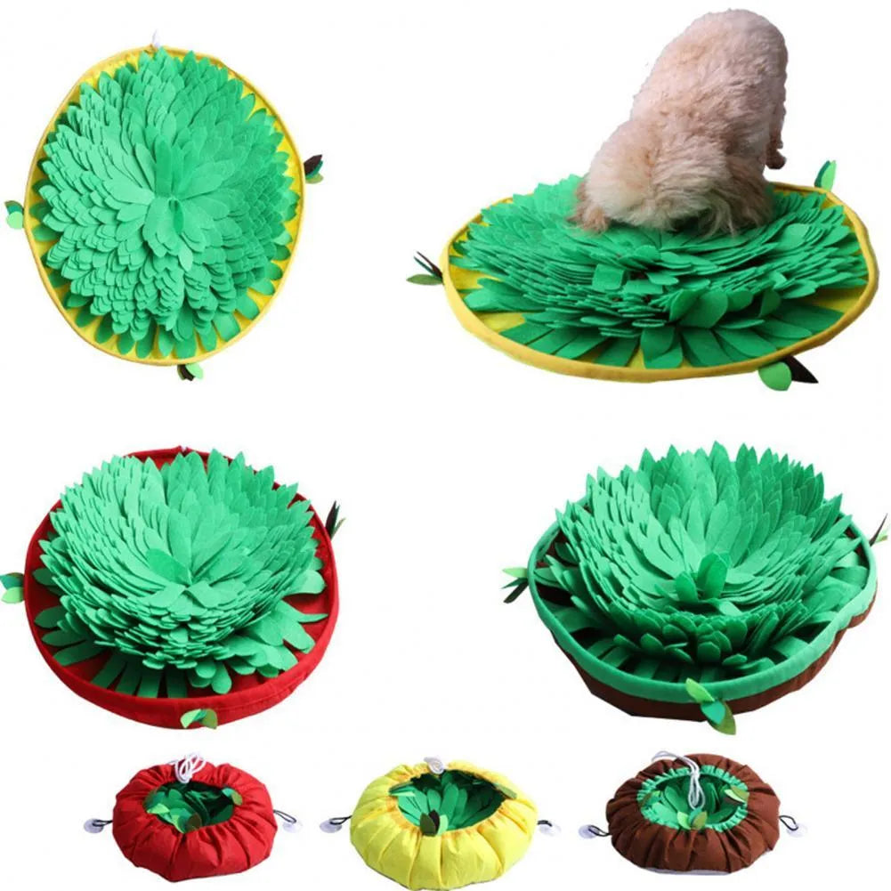 Felt dog snuffle mat puzzle hide food training toy in coffee colour with bowl and storage bag