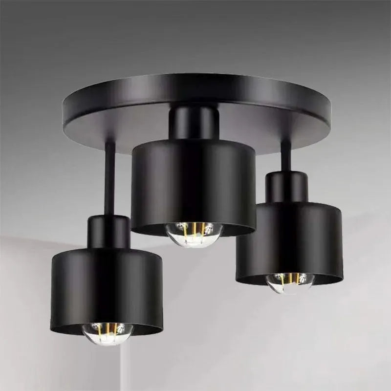 Wrought iron ceiling light with black ribbon lampshade, three-head modern simplicity pendant light in black finish