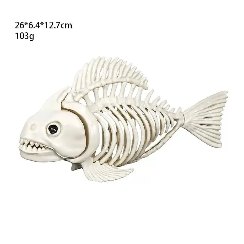 Set of plastic Halloween animal decorations including bat, bear, cat, snake, spider, and fish skeleton hanger