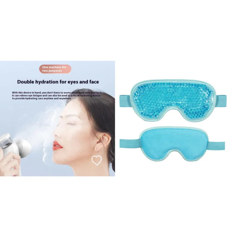 White portable rechargeable eye massager with cold hot compress functions and included eye mask