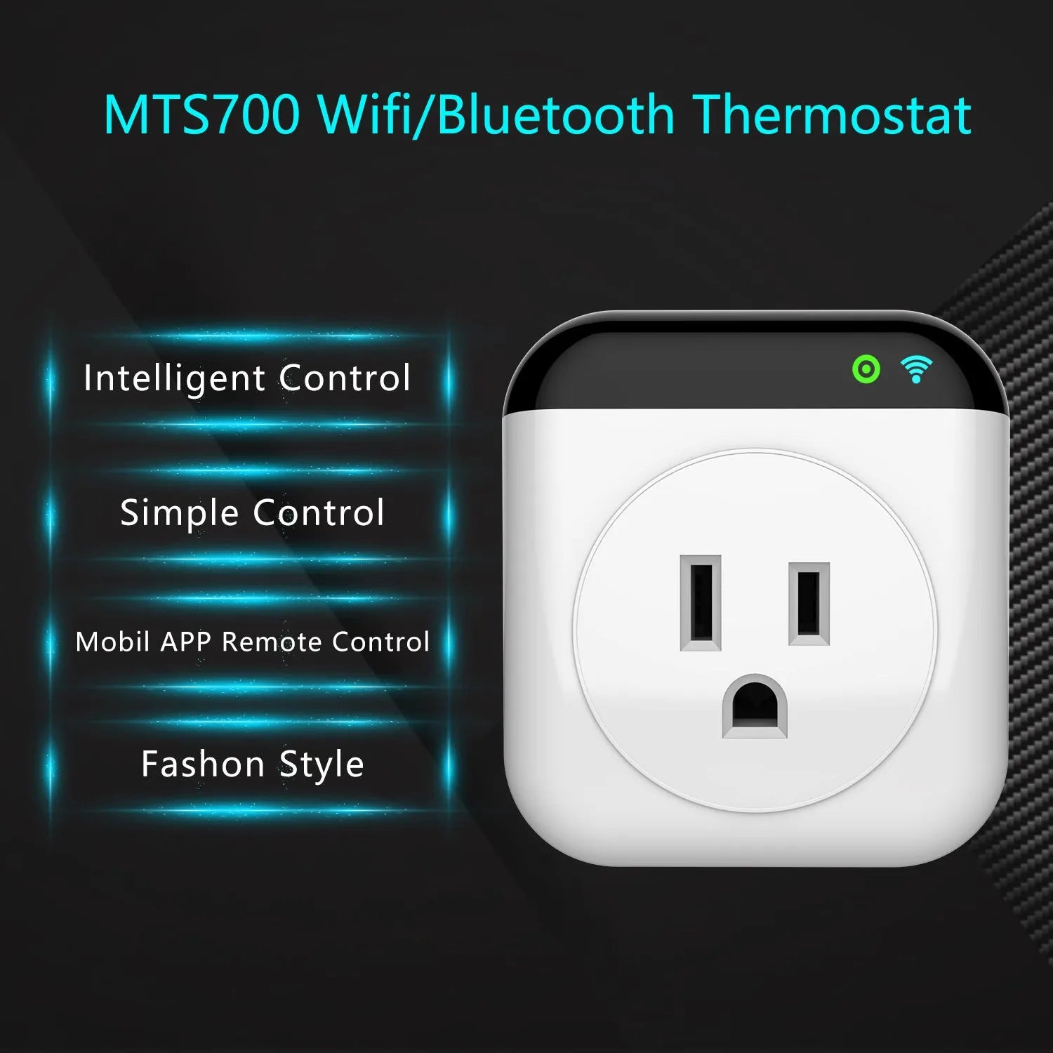 White Tuya WiFi smart socket with temperature sensor probe and US 3-hole plug design