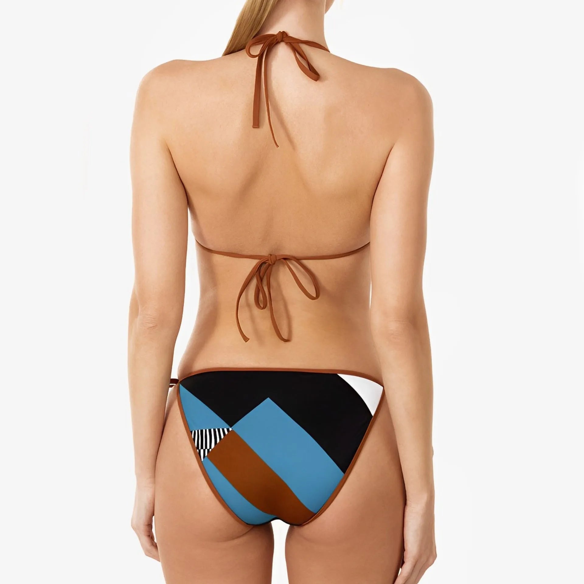 Skinny print split swimsuit bikini set in polyester fibre for women