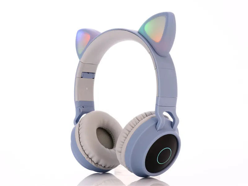 Cartoon cat ears wireless Bluetooth gaming headset in green, light blue, pink, purple or skin tone colours