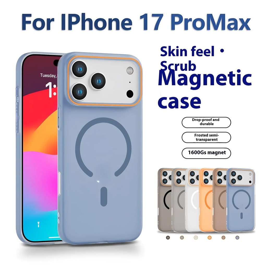 Frosted PC magnetic phone case for iPhone 16, transparent black, with anti-fingerprint finish and all-inclusive edges
