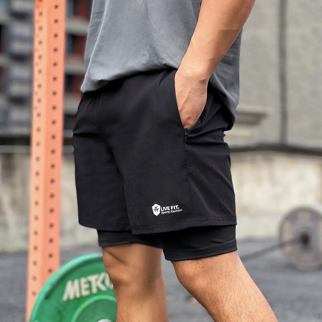 Men's quick drying zippered shorts in chemical fiber blend, Black Grey Dark Grey, sizes M to XXXL