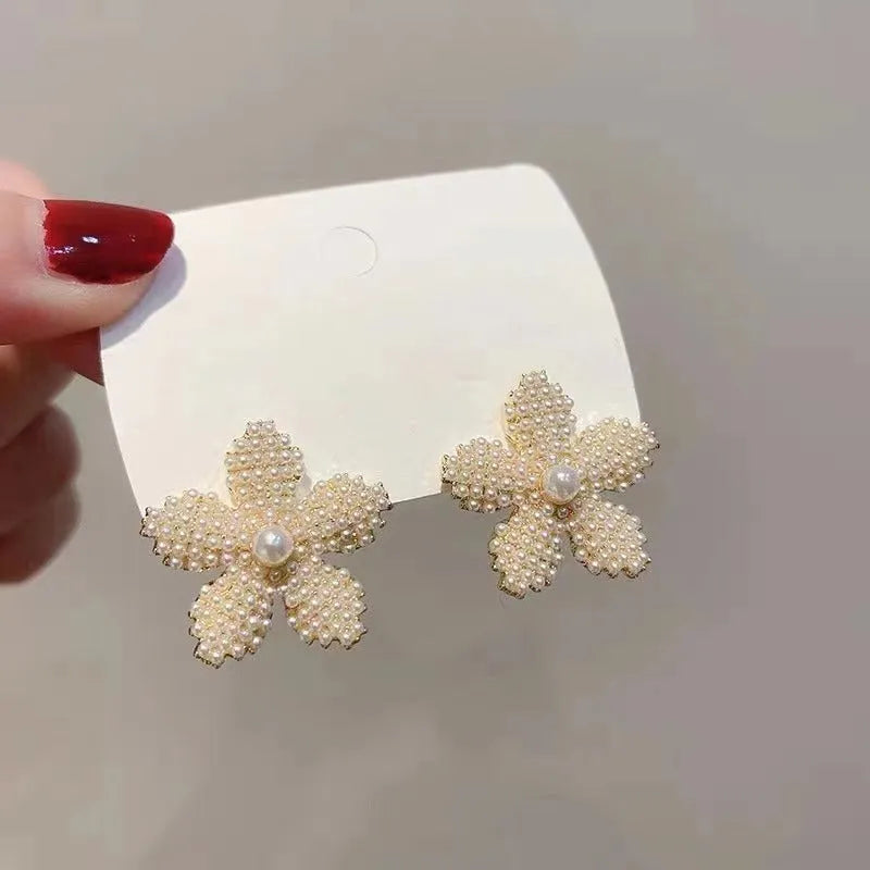 Korean style pineapple and starfish pearl drop earrings in alloy with electroplated finish