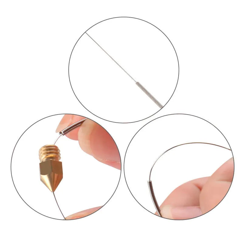 Pack of Mk8 E3D 3D printer nozzle cleaning needles in five different diameter sizes.