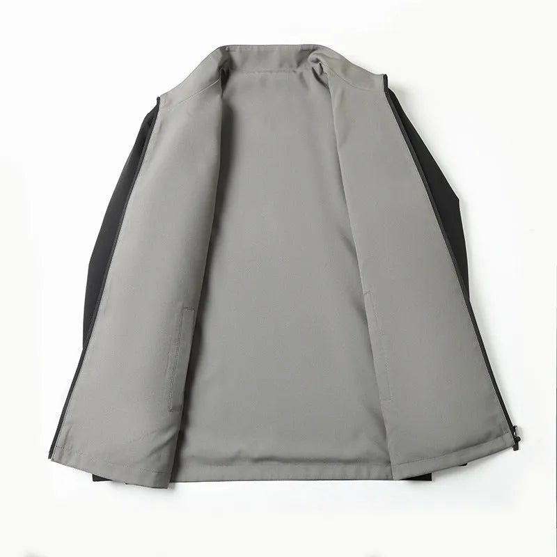 Men's double-sided stand collar casual loose windproof jacket in solid colour with size stick pocket