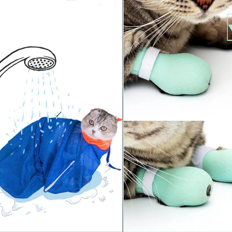 Green silicone cat paw cover gloves for scratch protection during washing and handling
