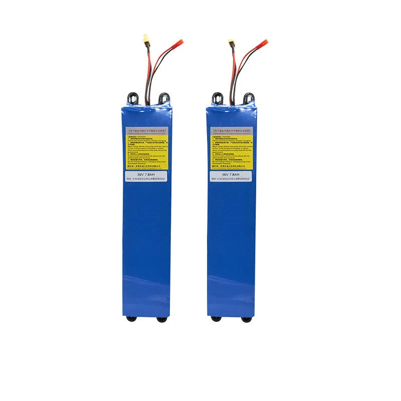 36V lithium battery pack for electric scooters showing 10.4A 7.8A and 6.6A options