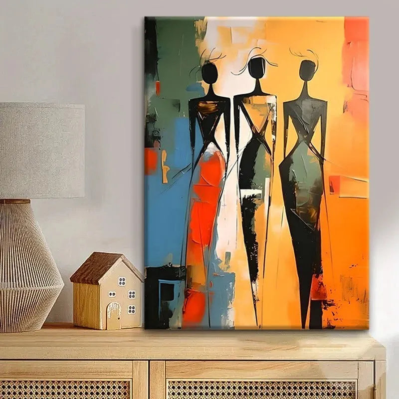 African woman abstract hand-painted canvas oil painting, modern vertical wall art, unframed