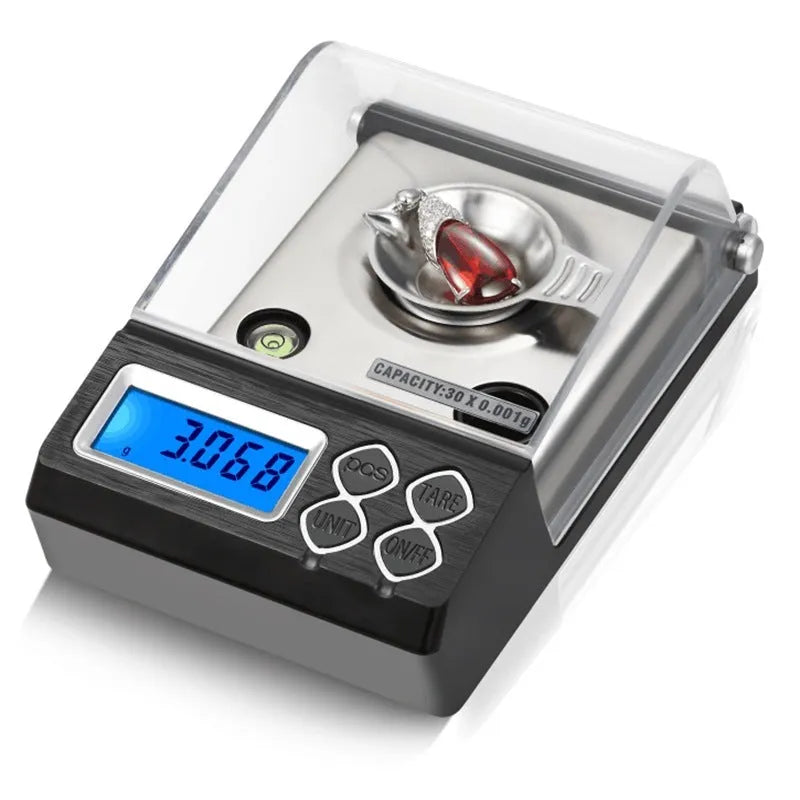 Portable 50g 0.001g high precision jewellery electronic scale on white background