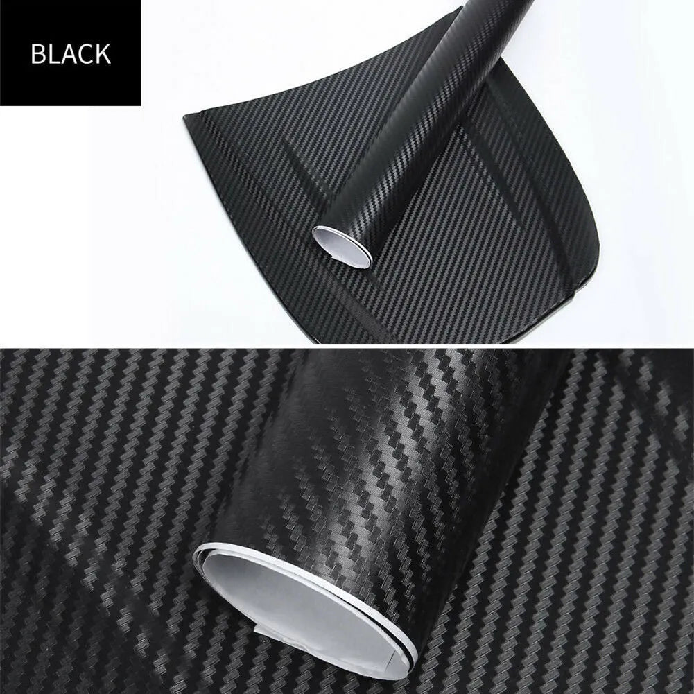 3D carbon fibre sticker roll for car decoration in multiple colours showing textured pattern