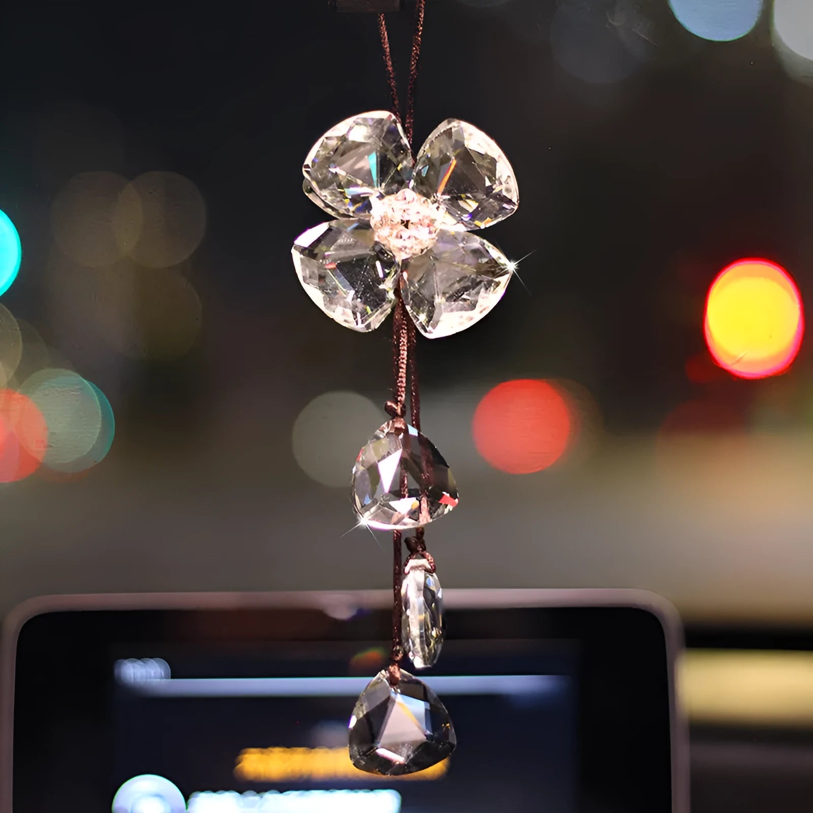 Crystal four-leaf clover car pendant decoration approximately 20cm long in four colour options