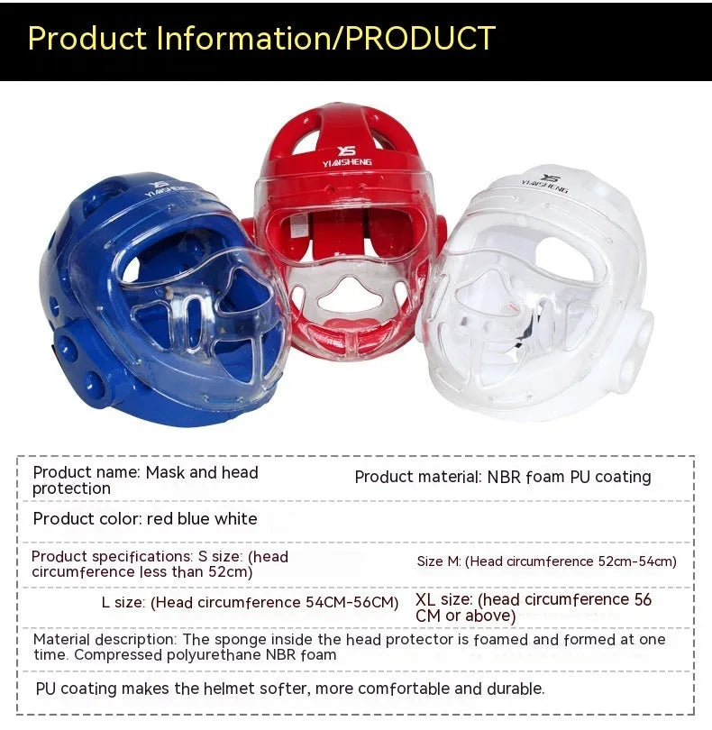 Karate helmet in three colours - white, blue and red - for boxing head protection equipment