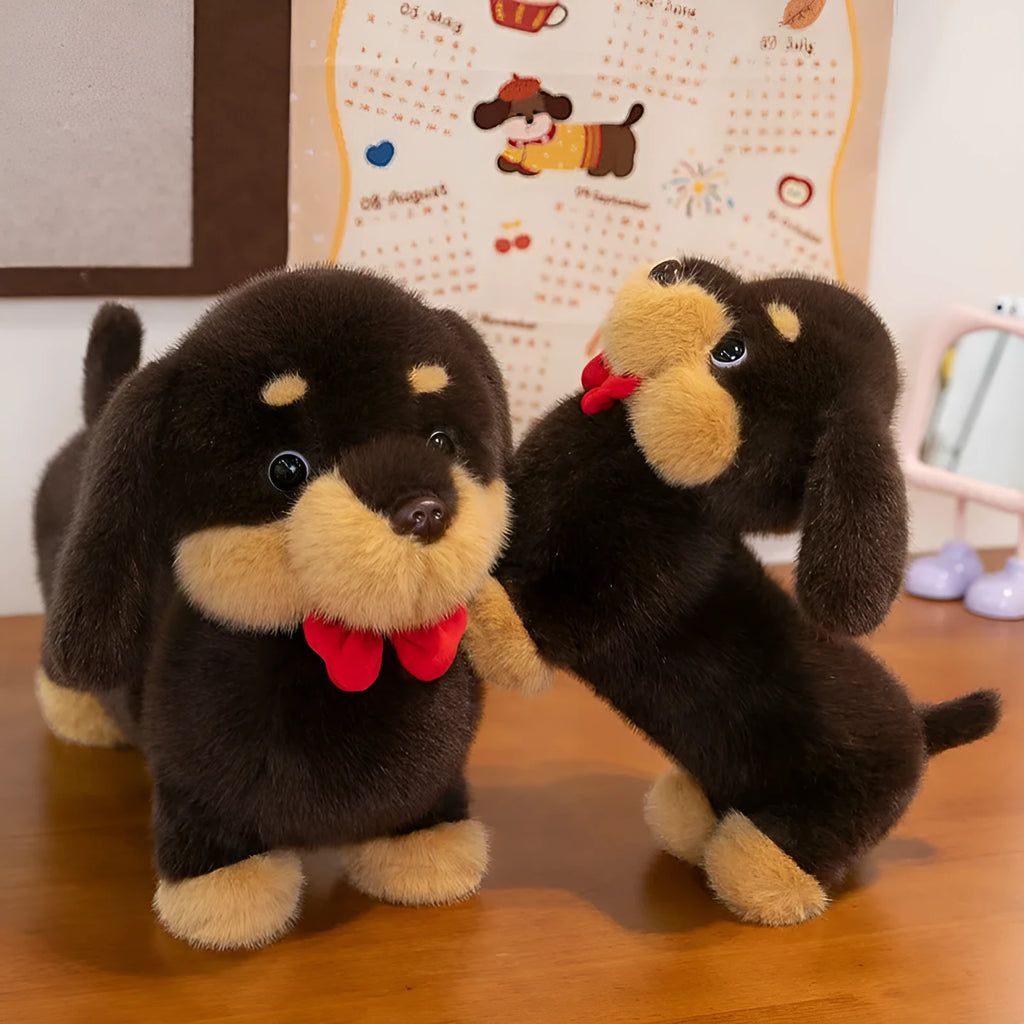 Cute sausage dog long plush pillow toy in 35cm, 45cm, and 65cm sizes for leg support and sleeping