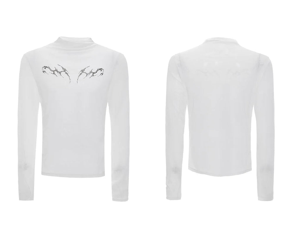 Black and white long sleeve mesh slim fit shirt for layering