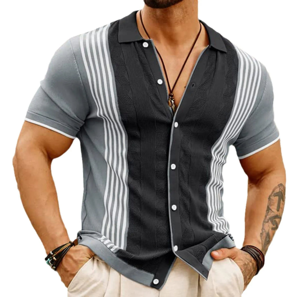 Men's Tencel woolen business polo shirt in black, short sleeves, casual style, size M to 3XL