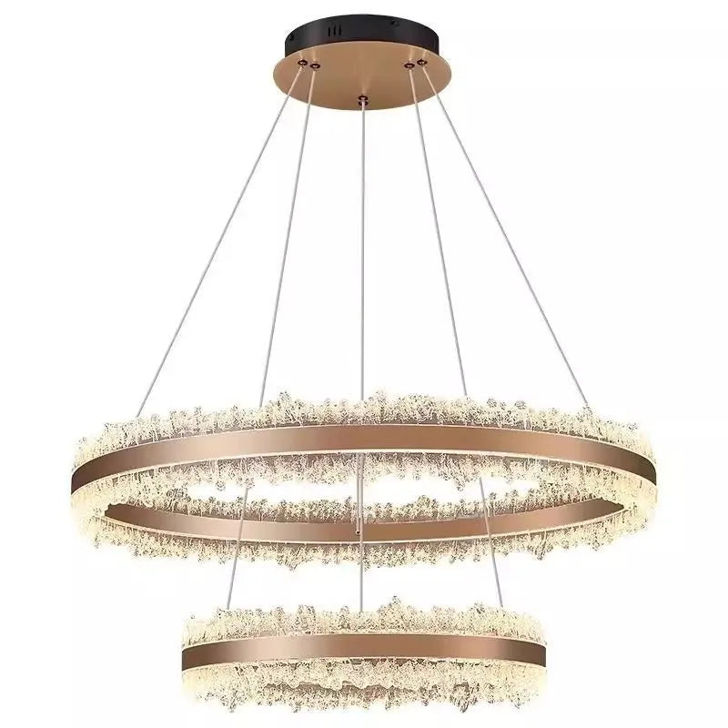 Modern double-layer chandelier with aluminium and acrylic sanding finish, 40cm and 60cm sizes, tricolor ceiling light.