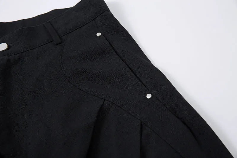 Men's black pleated wide-leg casual trousers made from cotton fabric