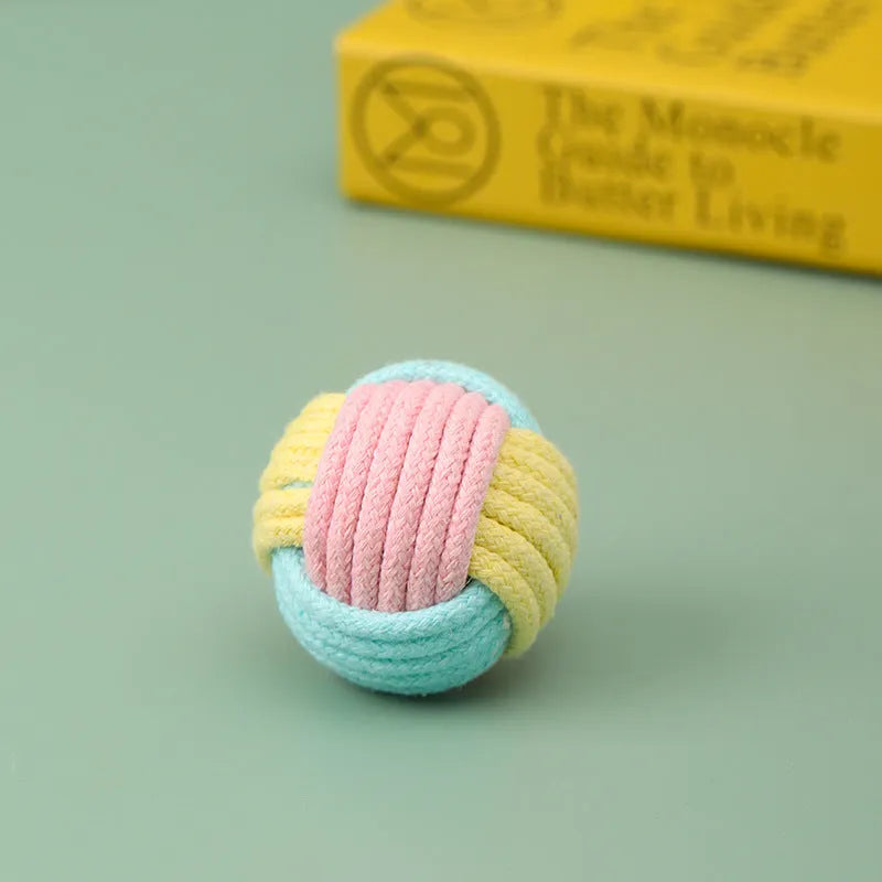Handmade cat hair ball plush cotton ball interactive toy in blue powder green blue pink green colours