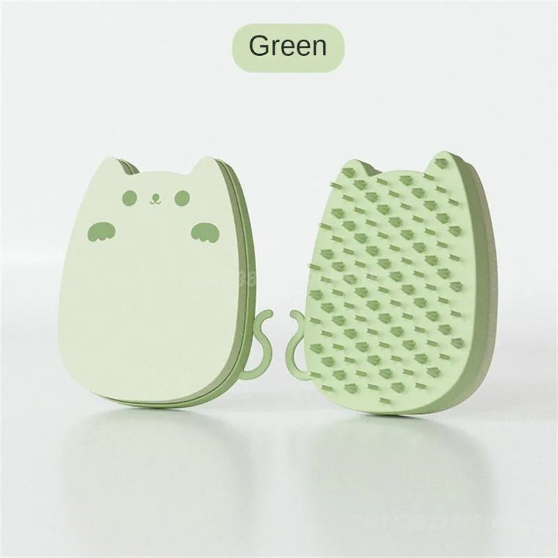 Blue silicone pet grooming brush with dual-texture bristles on a white background.