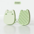 Blue silicone pet grooming brush with dual-texture bristles on a white background.