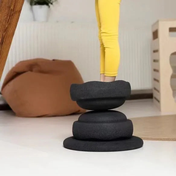 Plastic wood surf balance board for children aged 4-6 in mixed woodgrain and solid black colour options