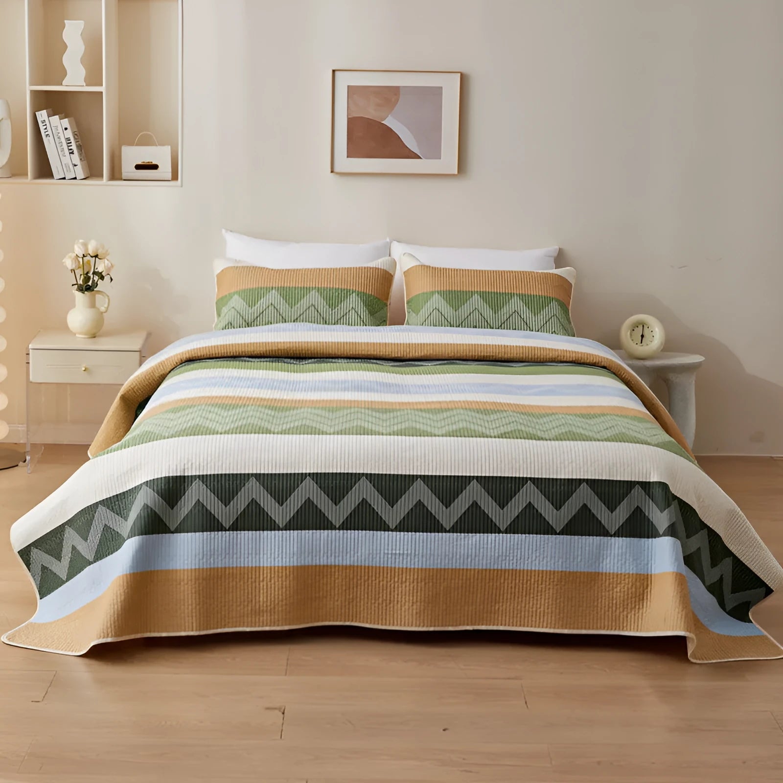 Pure cotton printed bed sheet set in modern simple design showing bedspread style