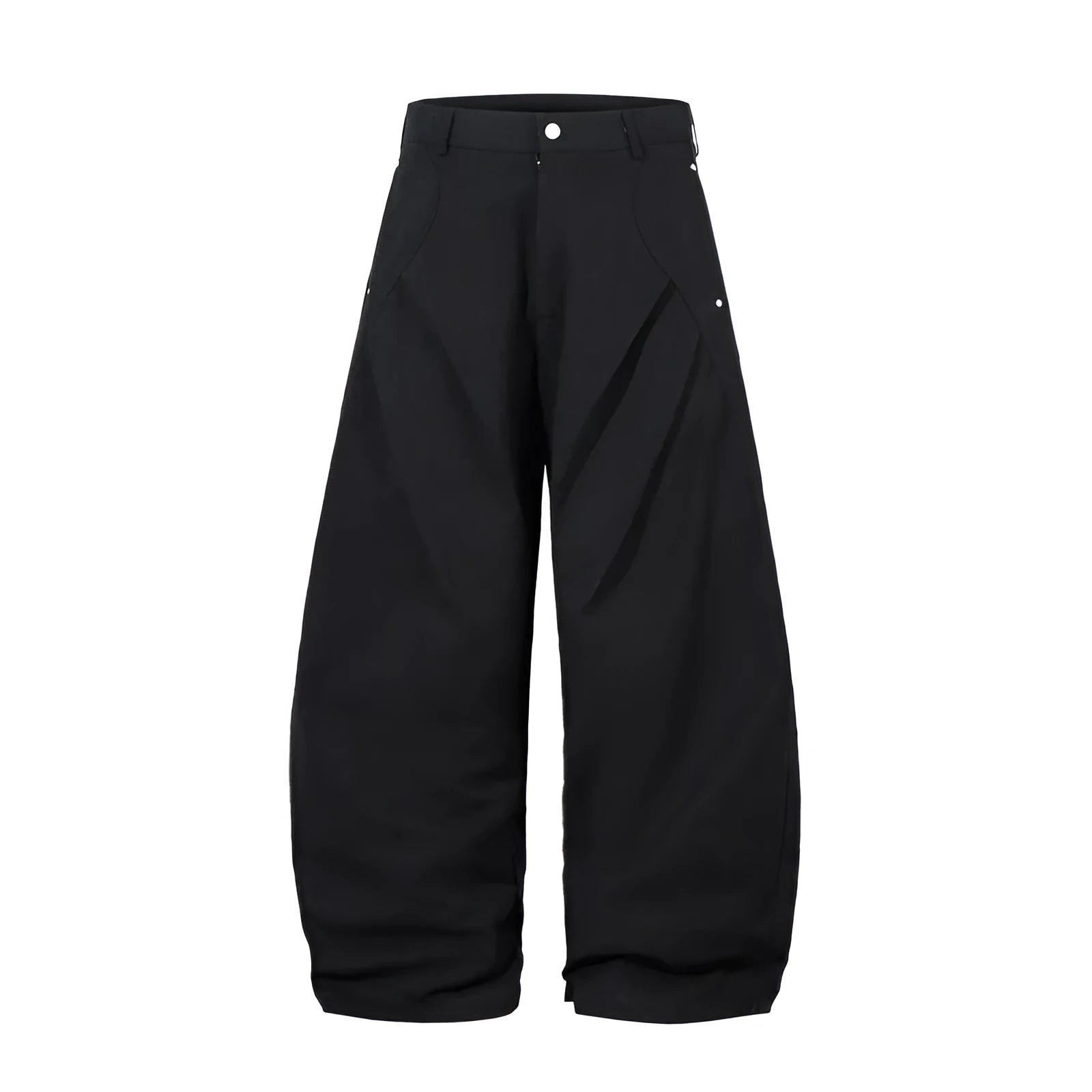 Men's black pleated wide-leg casual trousers made from cotton fabric