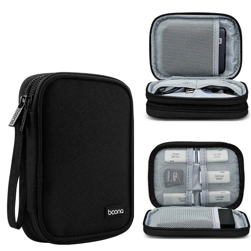 Black and grey Oxford cloth protective cases for 2.5-inch portable hard drives.